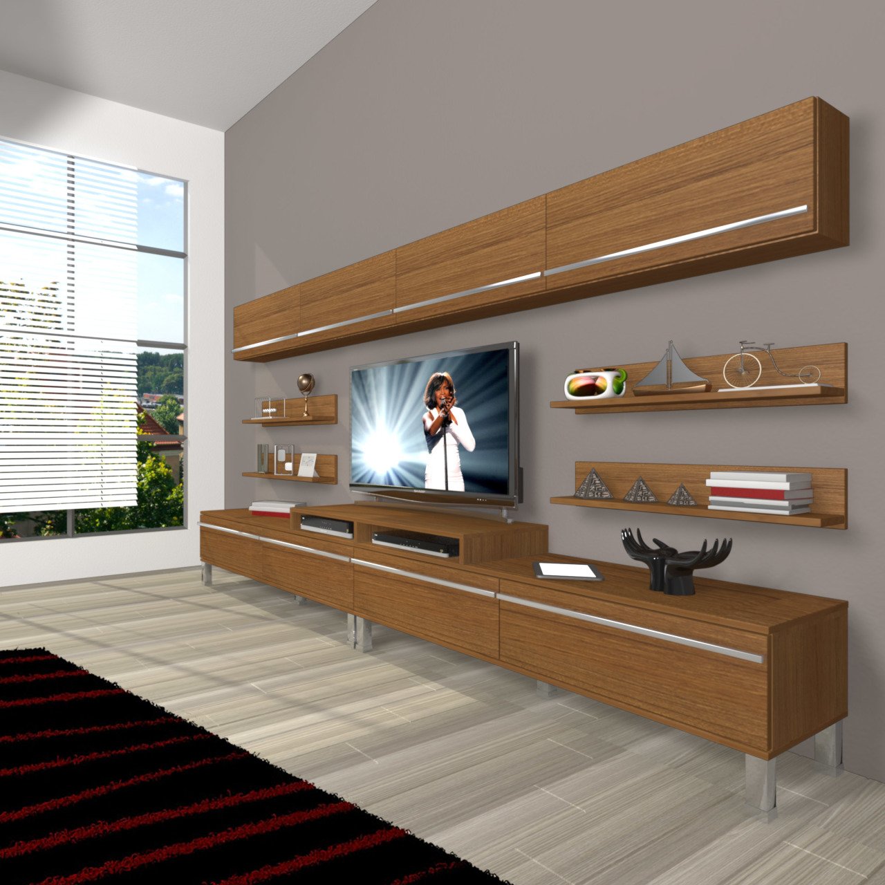 Decoraktiv Ekoflex 360Y Mdf Krom Ayaklı Tv Ünitesi Tv Sehpası Ceviz