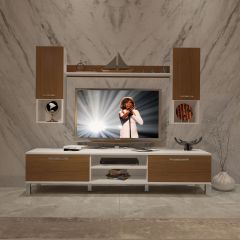 Decoraktiv Eko 5DA Slm Dvd Krom Ayaklı Tv Ünitesi Tv Sehpası Beyaz - Ceviz
