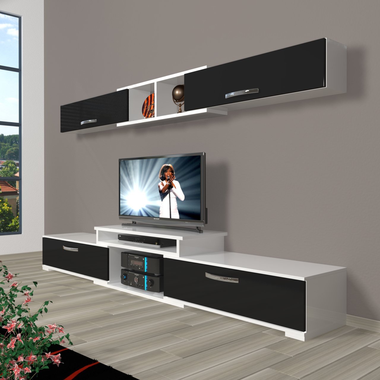 Decoraktiv Flex 5 Slm Tv Ünitesi Tv Sehpası Beyaz - Siyah
