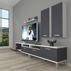 Decoraktiv Eko 5200D Mdf Krom Ayaklı Tv Ünitesi Tv Sehpası Beyaz - Antrasit
