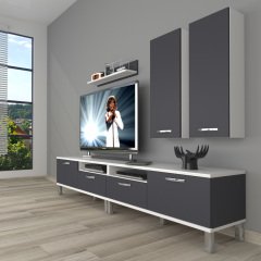 Decoraktiv Eko 5200D Mdf Krom Ayaklı Tv Ünitesi Tv Sehpası Beyaz - Antrasit