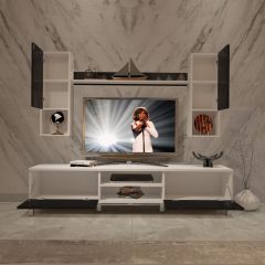 Decoraktiv Eko 5DA Slm Dvd Krom Ayaklı Tv Ünitesi Tv Sehpası Beyaz - Siyah