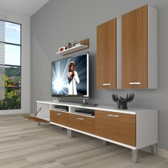 Decoraktiv Eko 5200D Mdf Krom Ayaklı Tv Ünitesi Tv Sehpası Beyaz - Ceviz