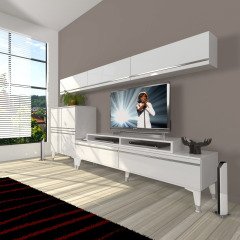 Decoraktiv Ekoflex 8 Mdf Silver Tv Ünitesi Tv Sehpası Parlak Beyaz