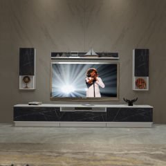 Decoraktiv Trendstyle 270DAS Mdf Tv Ünitesi Tv Sehpası Beyaz - Siyah Mermer