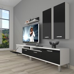 Decoraktiv Eko 5200D Mdf Krom Ayaklı Tv Ünitesi Tv Sehpası Beyaz - Siyah