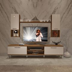 Decoraktiv Eko 5DA Slm Dvd Krom Ayaklı Tv Ünitesi Tv Sehpası Ceviz - Beyaz