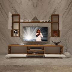 Decoraktiv Eko 5DA Slm Dvd Krom Ayaklı Tv Ünitesi Tv Sehpası Ceviz - Beyaz