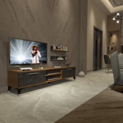 Decoraktiv Eko 4 Mdf Dvd Silver Tv Ünitesi Tv Sehpası Ceviz - Siyah Mermer