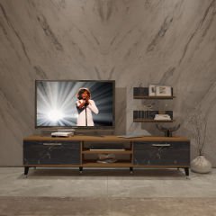 Decoraktiv Eko 4 Mdf Dvd Silver Tv Ünitesi Tv Sehpası Ceviz - Siyah Mermer