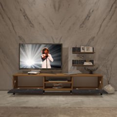 Decoraktiv Eko 4 Mdf Dvd Silver Tv Ünitesi Tv Sehpası Ceviz - Siyah Mermer