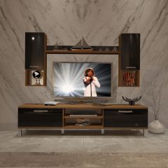 Decoraktiv Eko 5DA Slm Dvd Krom Ayaklı Tv Ünitesi Tv Sehpası Ceviz - Siyah