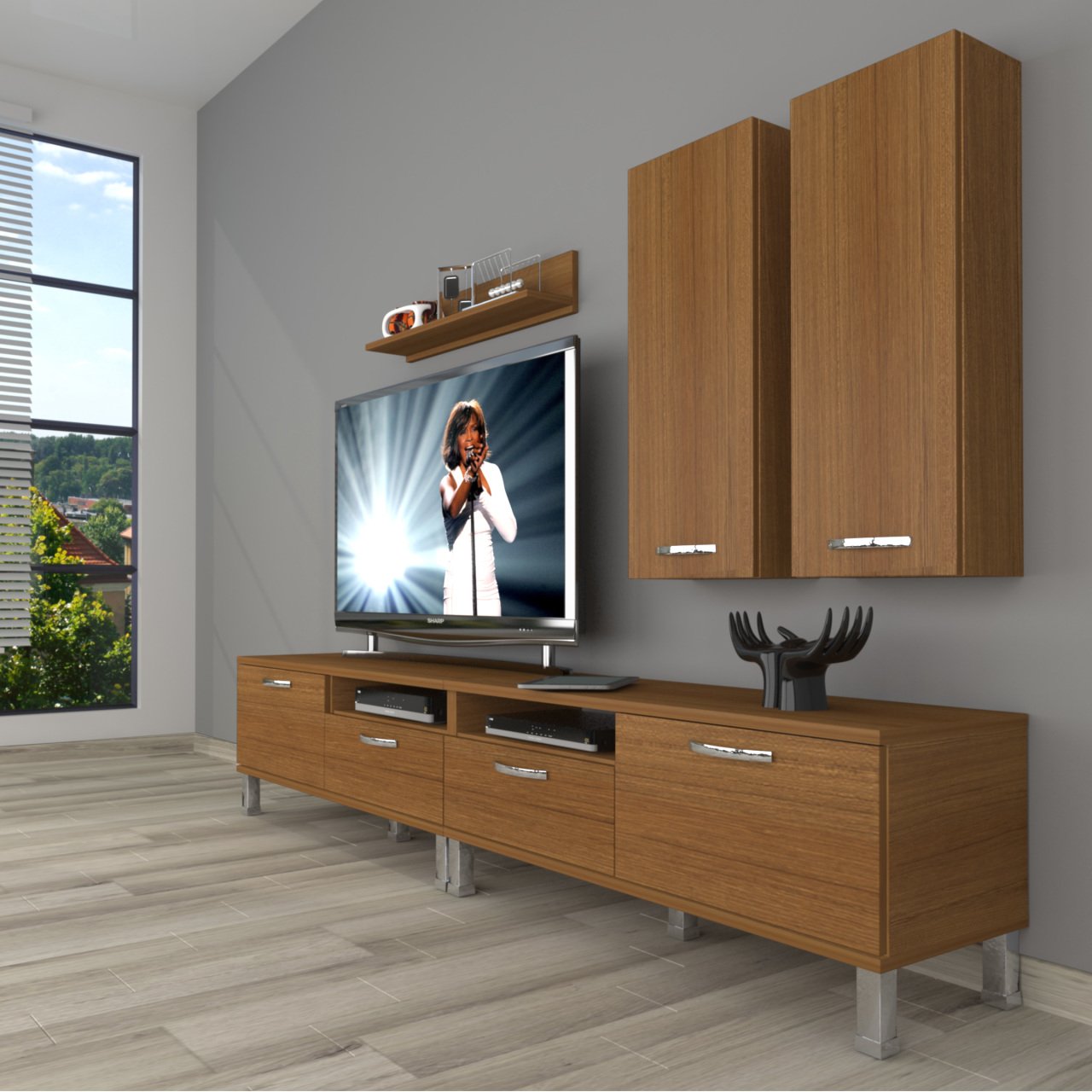 Decoraktiv Eko 5200D Mdf Krom Ayaklı Tv Ünitesi Tv Sehpası Ceviz