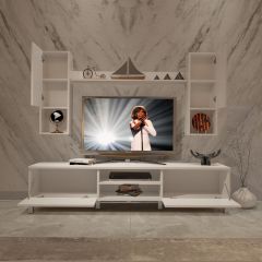 Decoraktiv Eko 5DA Slm Dvd Krom Ayaklı Tv Ünitesi Tv Sehpası Parlak Beyaz