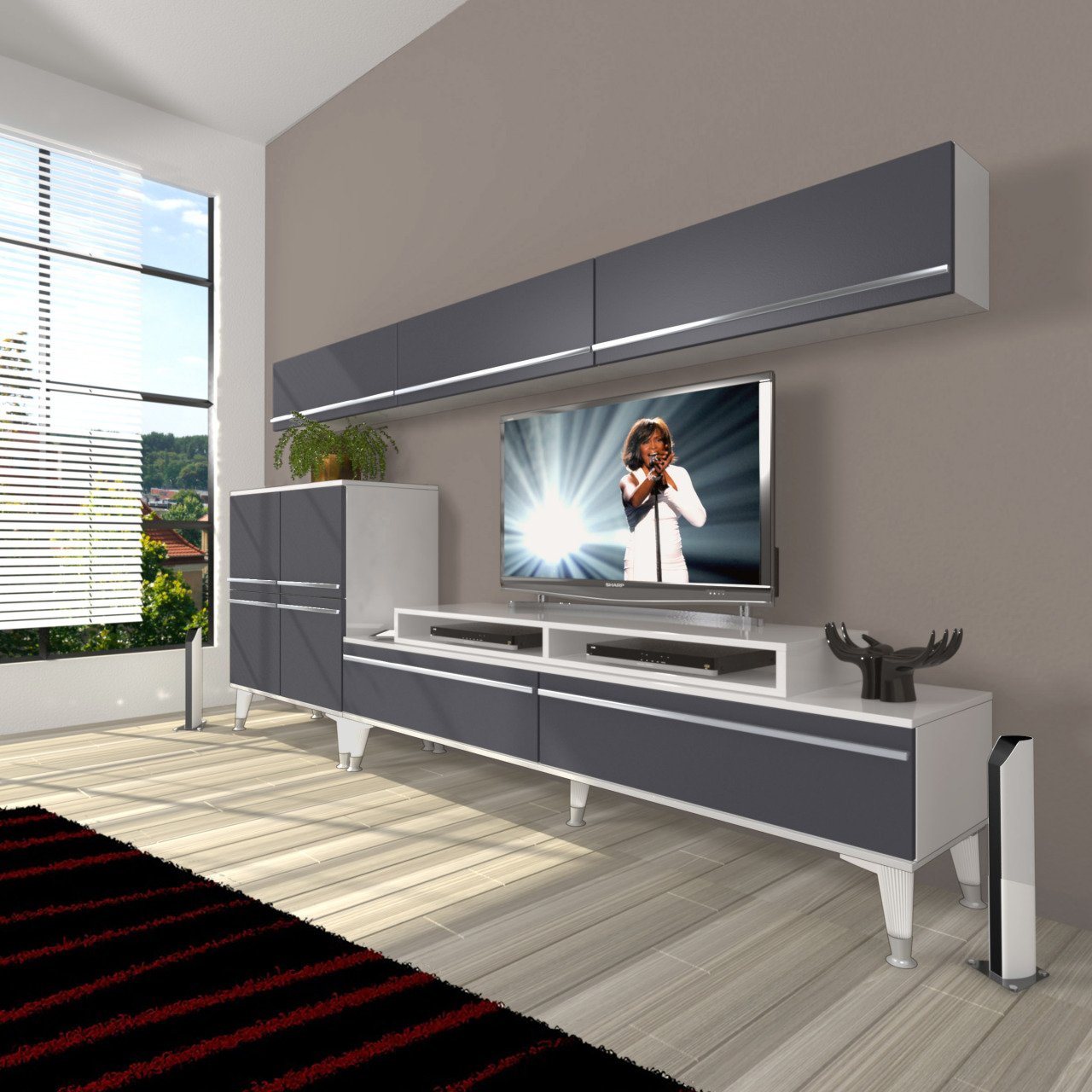 Decoraktiv Ekoflex 8 Mdf Silver Tv Ünitesi Tv Sehpası Beyaz - Antrasit