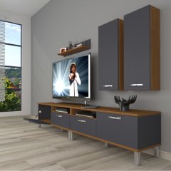 Decoraktiv Eko 5200D Mdf Krom Ayaklı Tv Ünitesi Tv Sehpası Ceviz - Antrasit