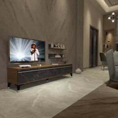 Decoraktiv Eko 4 Mdf Std Silver Tv Ünitesi Tv Sehpası Ceviz - Siyah Mermer