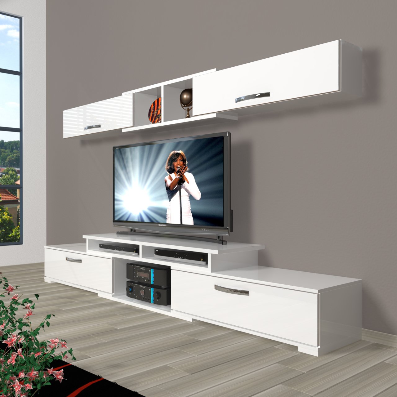 Decoraktiv Flex 5130 Slm Tv Ünitesi Tv Sehpası Parlak Beyaz