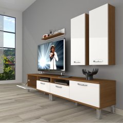 Decoraktiv Eko 5200D Mdf Krom Ayaklı Tv Ünitesi Tv Sehpası Ceviz - Beyaz