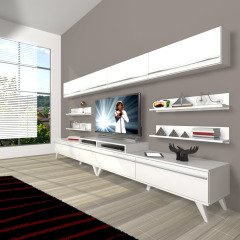 Decoraktiv Ekoflex 360Y Mdf Retro Tv Ünitesi Tv Sehpası Parlak Beyaz