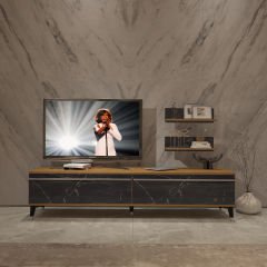 Decoraktiv Eko 4 Mdf Std Silver Tv Ünitesi Tv Sehpası Pera - Siyah Mermer