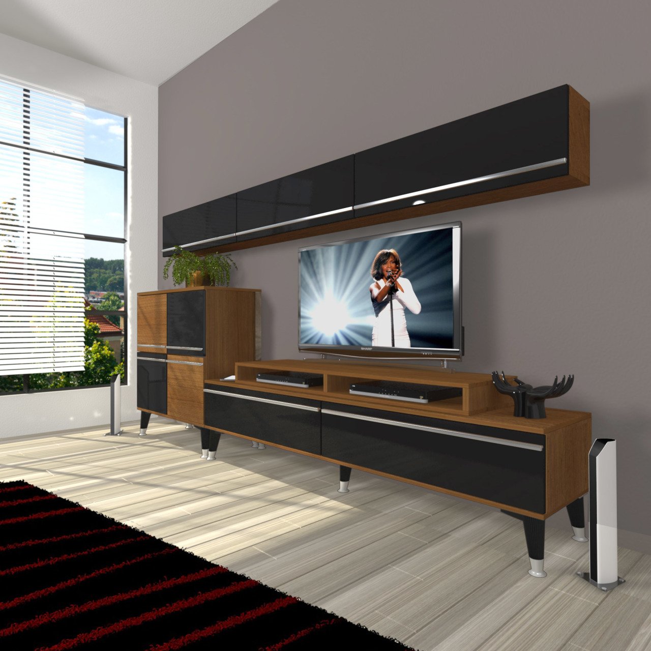 Decoraktiv Ekoflex 8 Mdf Silver Tv Ünitesi Tv Sehpası Ceviz - Siyah