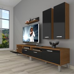Decoraktiv Eko 5200D Mdf Krom Ayaklı Tv Ünitesi Tv Sehpası Ceviz - Siyah