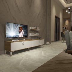 Decoraktiv Eko 4 Mdf Std Gold Tv Ünitesi Tv Sehpası Pera - Beyaz