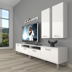 Decoraktiv Eko 5200D Mdf Krom Ayaklı Tv Ünitesi Tv Sehpası Parlak Beyaz