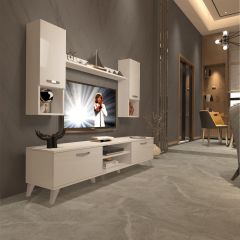 Decoraktiv Eko 5DA Slm Dvd Retro Tv Ünitesi Tv Sehpası Parlak Beyaz