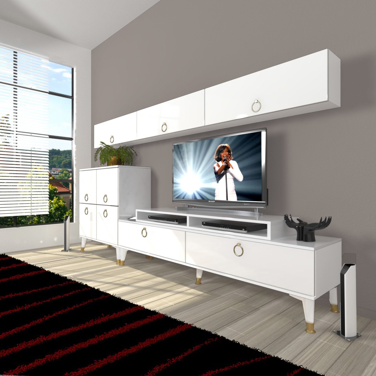 Decoraktiv Ekoflex 8 Mdf Gold Tv Ünitesi Tv Sehpası Parlak Beyaz