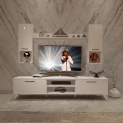 Decoraktiv Eko 5DA Slm Dvd Retro Tv Ünitesi Tv Sehpası Parlak Beyaz