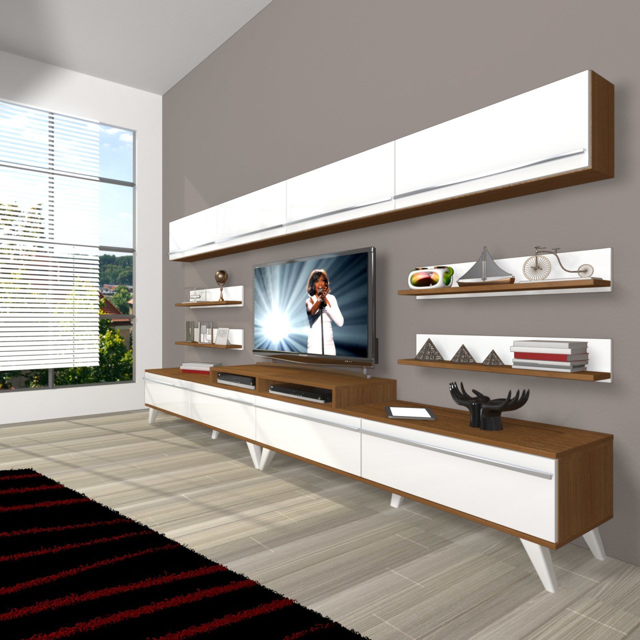 Decoraktiv Ekoflex 360Y Mdf Retro Tv Ünitesi Tv Sehpası Ceviz - Beyaz