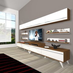 Decoraktiv Ekoflex 360Y Mdf Retro Tv Ünitesi Tv Sehpası Ceviz - Beyaz