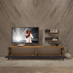 Decoraktiv Eko 4 Mdf Std Gold Tv Ünitesi Tv Sehpası Pera - Siyah Mermer