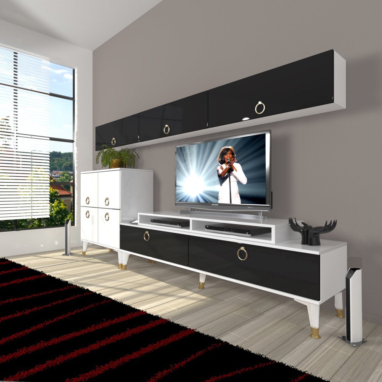 Decoraktiv Ekoflex 8 Mdf Gold Tv Ünitesi Tv Sehpası Beyaz - Siyah