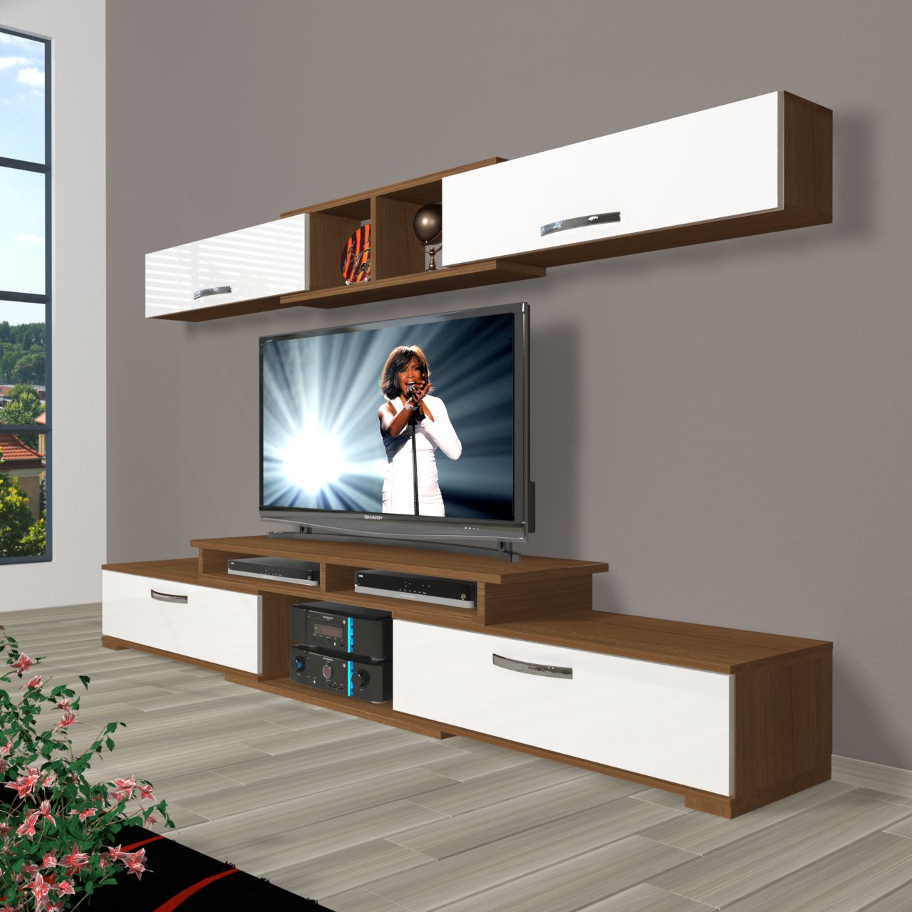 Decoraktiv Flex 5130 Slm Tv Ünitesi Tv Sehpası Ceviz - Beyaz