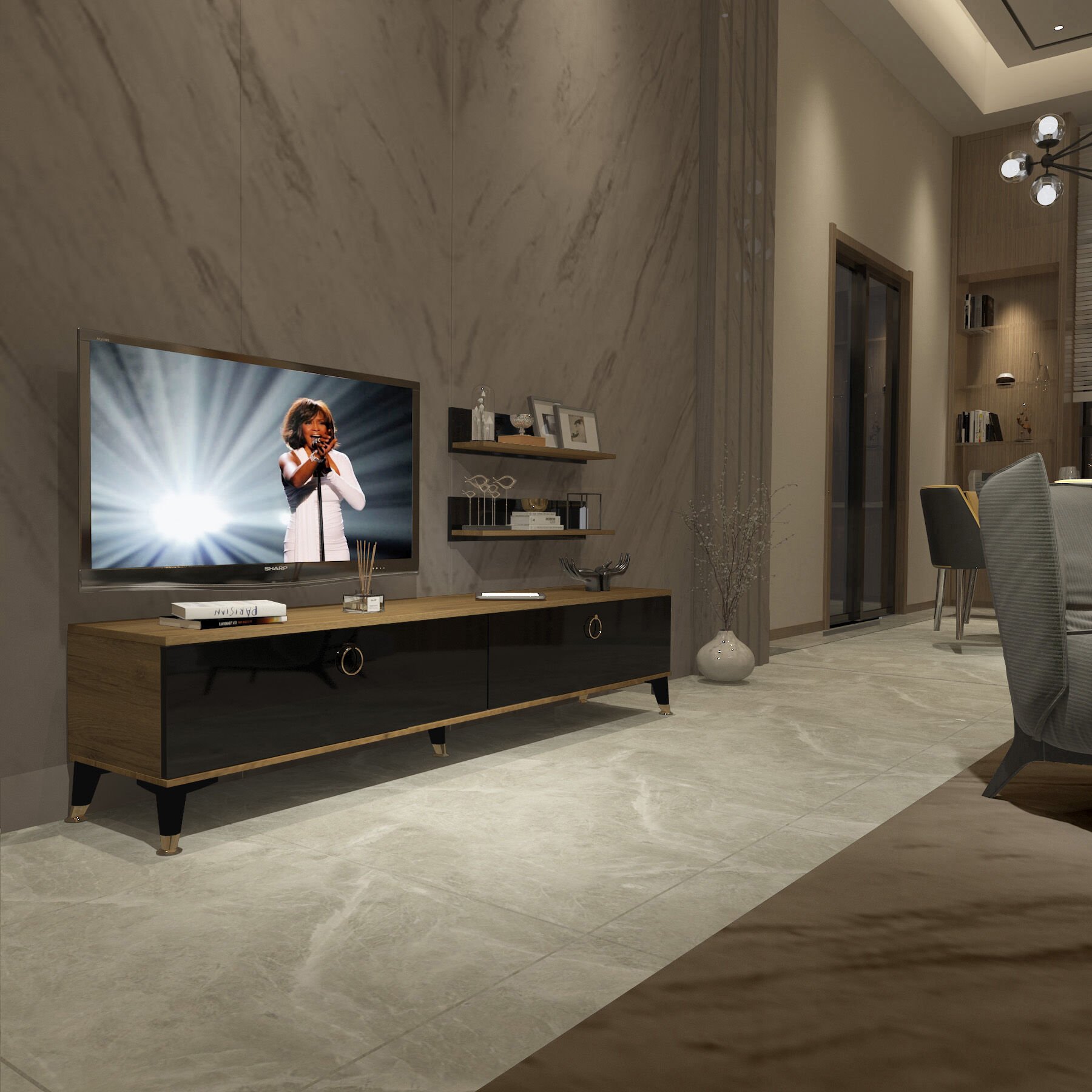 Decoraktiv Eko 4 Mdf Std Gold Tv Ünitesi Tv Sehpası Pera - Siyah