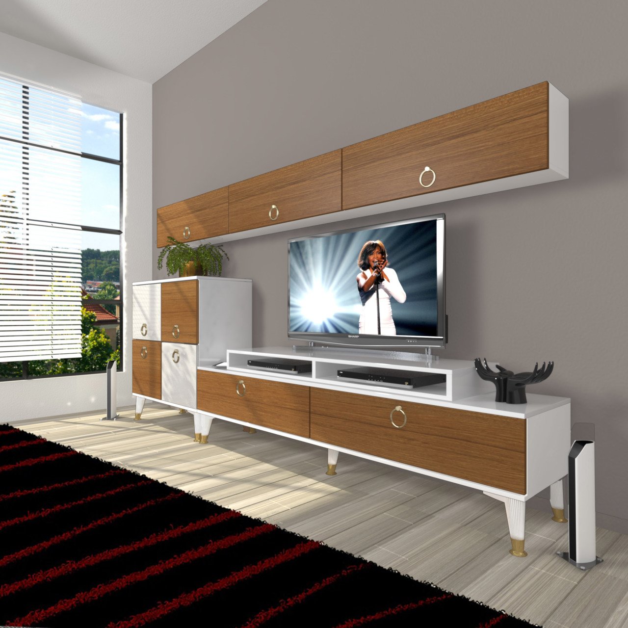 Decoraktiv Ekoflex 8 Mdf Gold Tv Ünitesi Tv Sehpası Beyaz - Ceviz