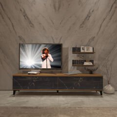 Decoraktiv Eko 4 Mdf Std Gold Tv Ünitesi Tv Sehpası Ceviz - Siyah Mermer