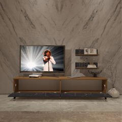 Decoraktiv Eko 4 Mdf Std Gold Tv Ünitesi Tv Sehpası Ceviz - Siyah Mermer