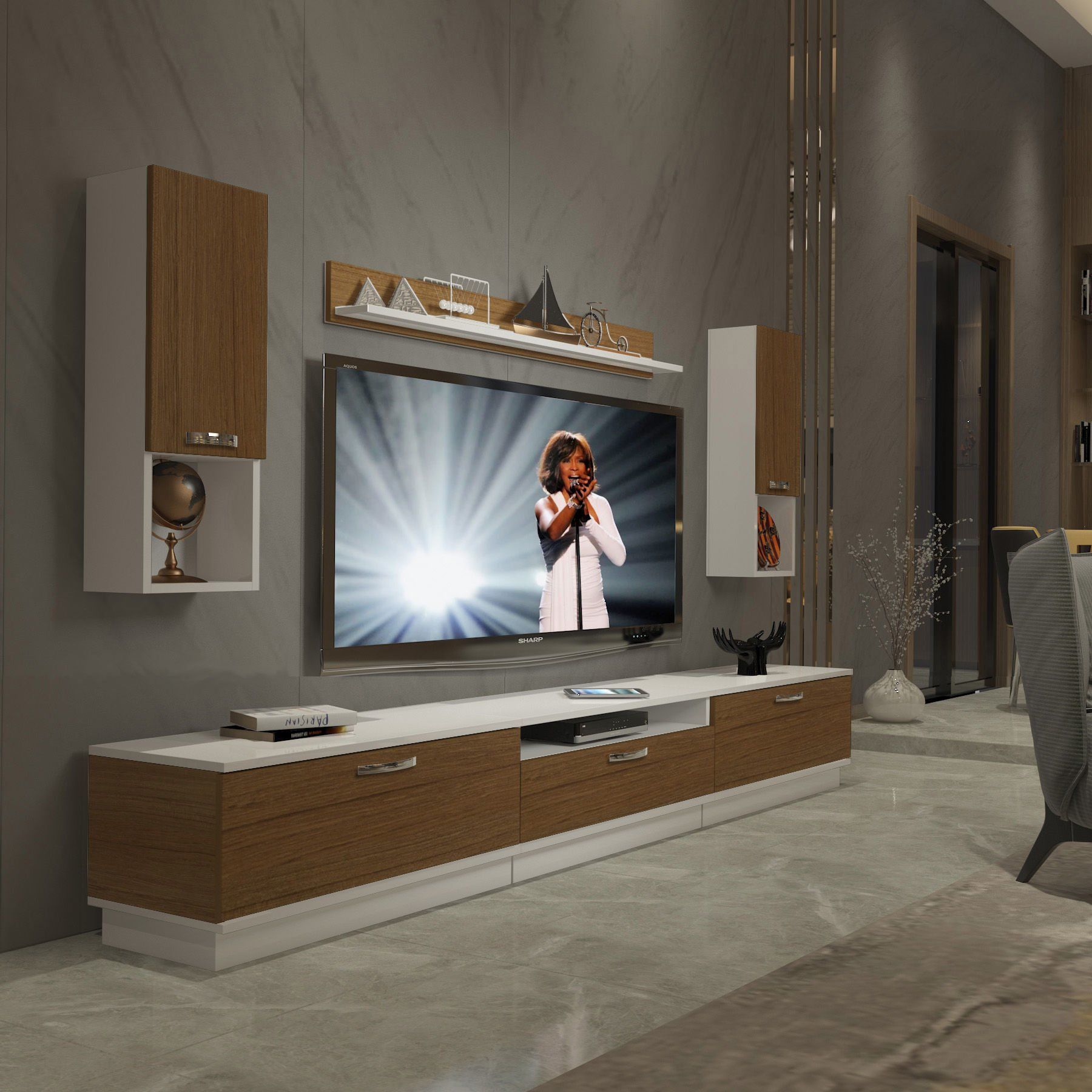 Decoraktiv Trendstyle 270DA Slm Tv Ünitesi Tv Sehpası Beyaz - Ceviz