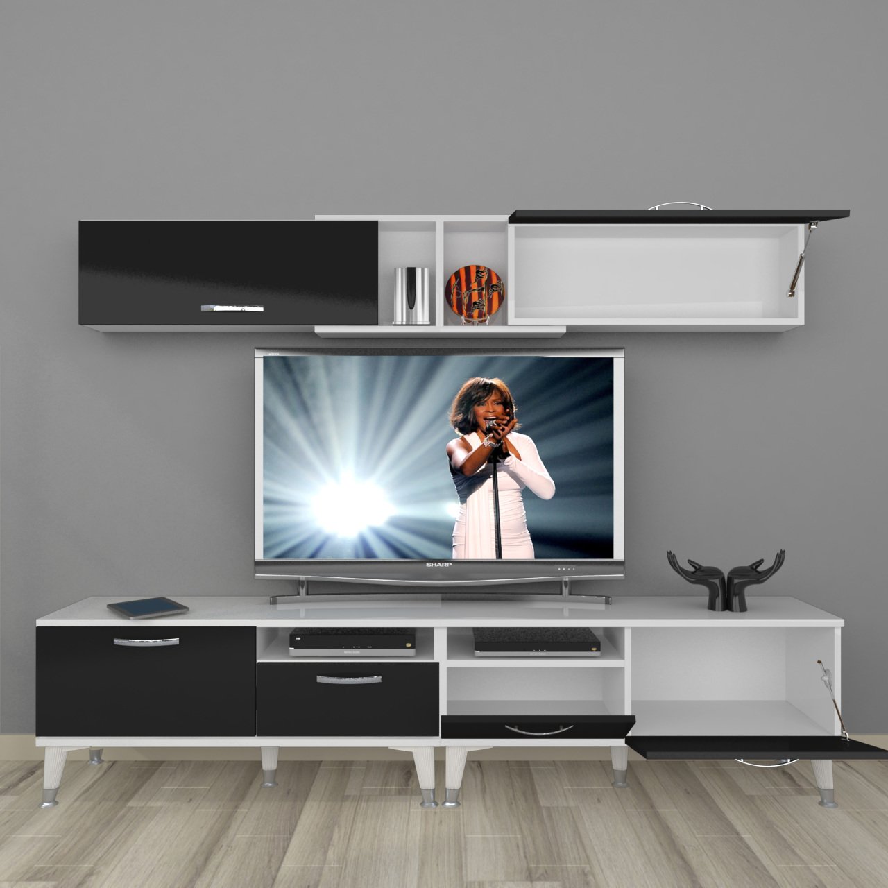 Decoraktiv Eko 5220 Mdf Silver Tv Ünitesi Tv Sehpası Beyaz - Siyah
