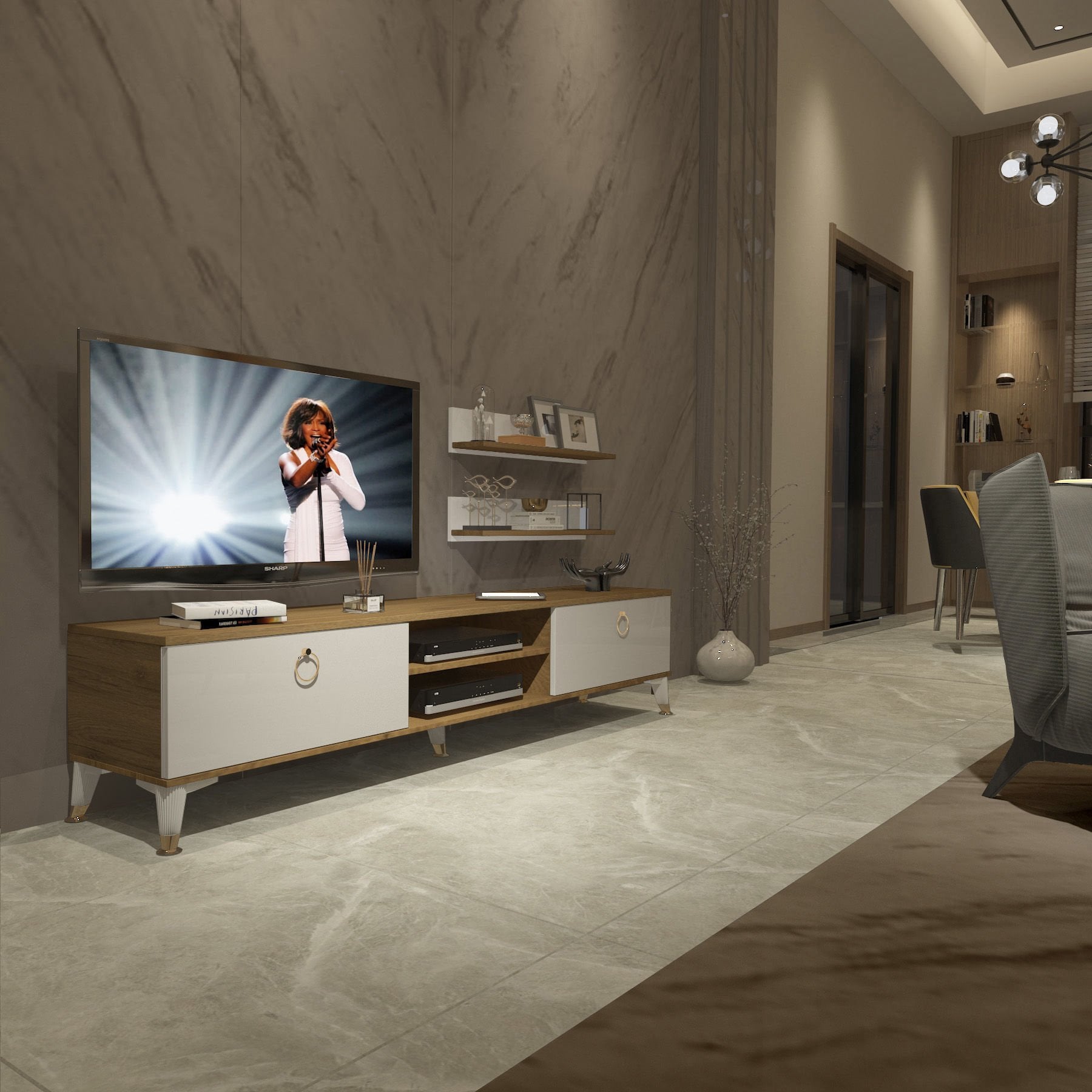 Decoraktiv Eko 4 Mdf Dvd Gold Tv Ünitesi Tv Sehpası Pera - Beyaz