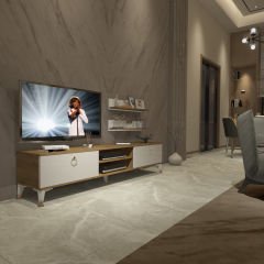 Decoraktiv Eko 4 Mdf Dvd Gold Tv Ünitesi Tv Sehpası Pera - Beyaz