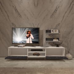 Decoraktiv Eko 4 Mdf Dvd Gold Tv Ünitesi Tv Sehpası Beyaz - Siyah Mermer