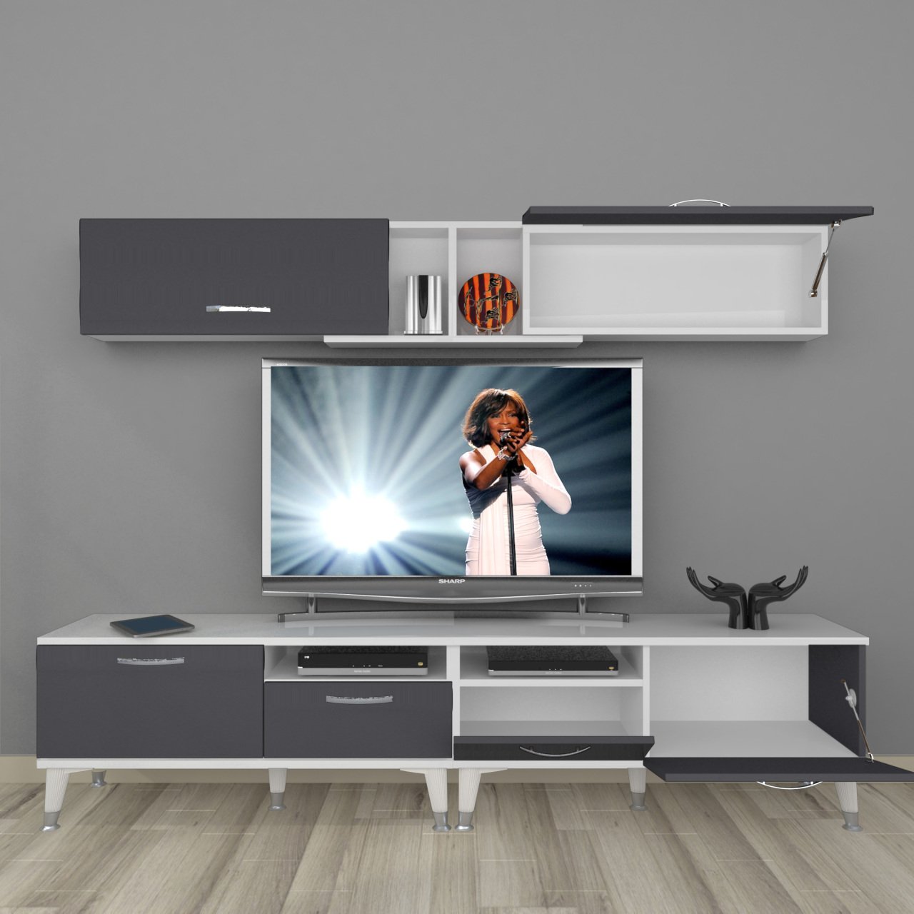 Decoraktiv Eko 5220 Mdf Silver Tv Ünitesi Tv Sehpası Beyaz - Antrasit