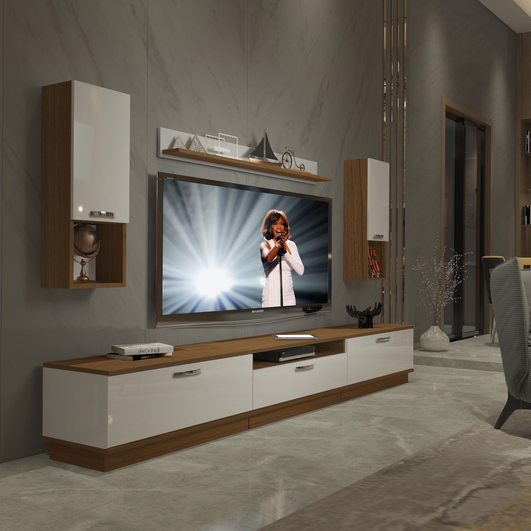 Decoraktiv Trendstyle 270DA Slm Tv Ünitesi Tv Sehpası Ceviz - Beyaz