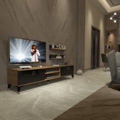 Decoraktiv Eko 4 Mdf Dvd Gold Tv Ünitesi Tv Sehpası Pera - Siyah