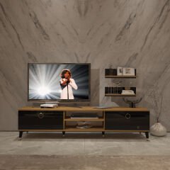 Decoraktiv Eko 4 Mdf Dvd Gold Tv Ünitesi Tv Sehpası Pera - Siyah